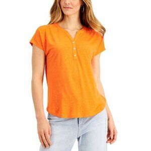 Style & Co XL Core Henley Wild Orange Cotton Blend Womens Top